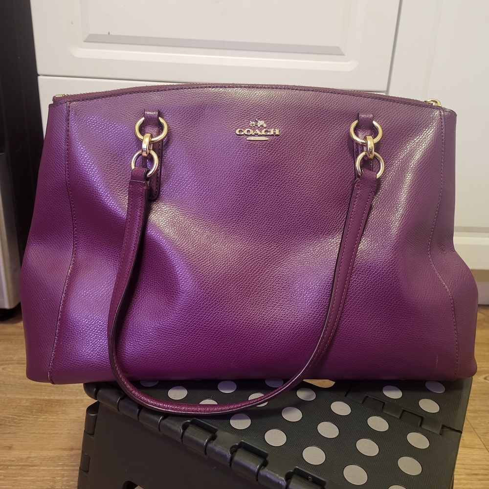 Coach Purple Leather Tote Bag